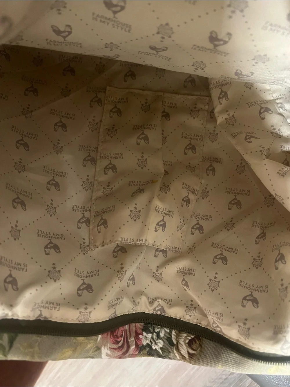 Floral Canvas Tote Bag with Rope Handles - Green Beige
